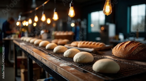 Cozy fresh bread dough rising in artisan bakery