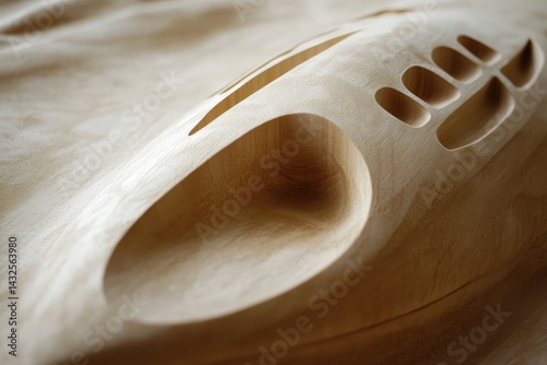 Detailed close-up of a sculpted wooden object. photo