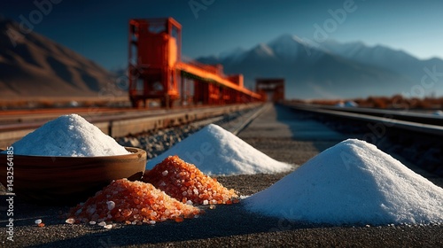Peaceful salt production facility in mountain landscape