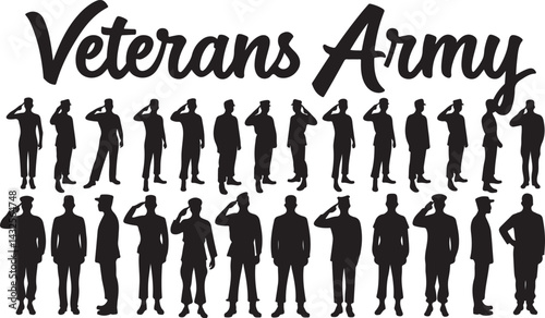 Veterans Army Saluting Vector Silhouettes