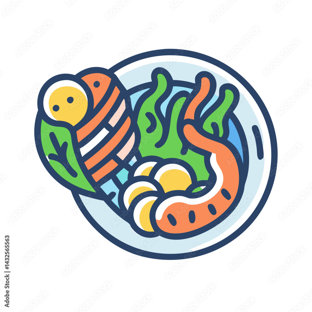 Fototapeta premium Delicious plate with fish, seaweed and fish roe