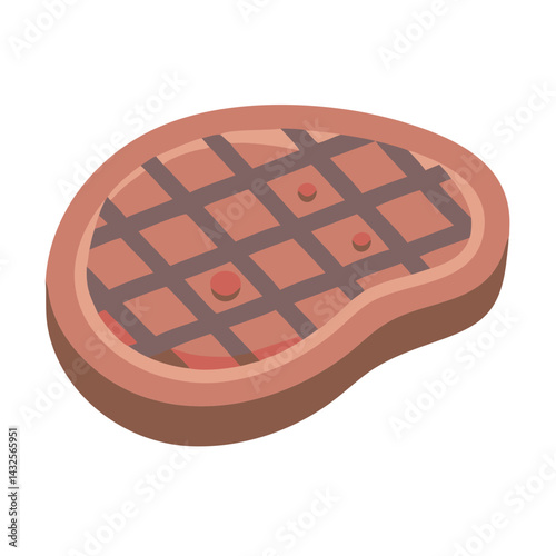 Isometric grilled steak vector illustration on black background