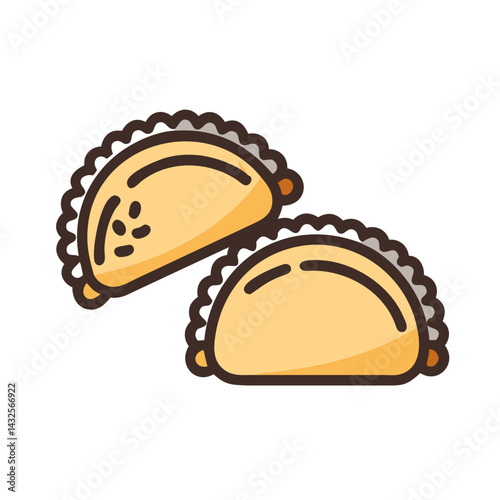 Two Empanadas Vector Illustration on Isolated Black Background