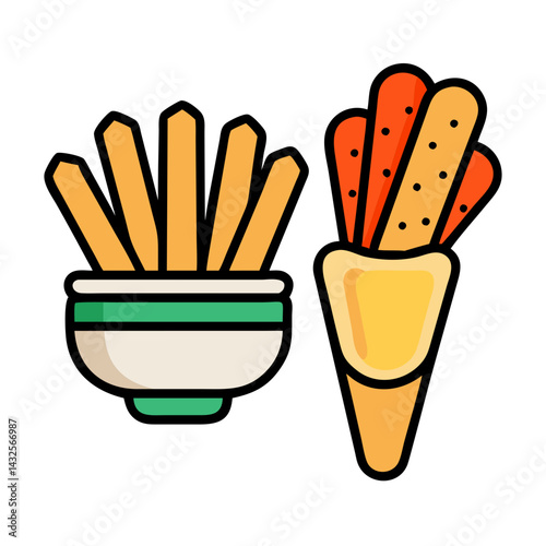 Fried food vector art: French fries and churros