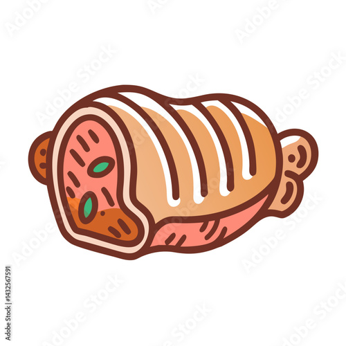 Colorful illustration of a sliced pork loin roast
