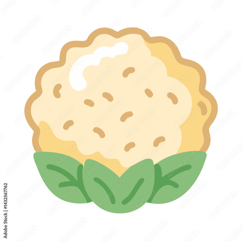 Cartoon Cauliflower Vector Illustration with Green Leaves Design Cartoon Cauliflower Vector Illustration with Green Leaves Design