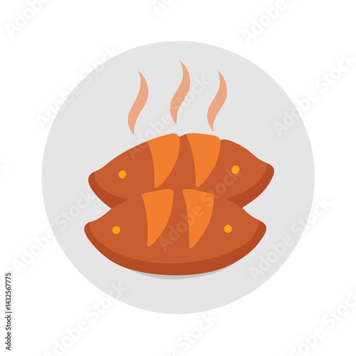 Illustration of fresh, hot, sliced sweet potato bread