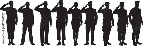 Veterans Army Saluting Vector Silhouettes
