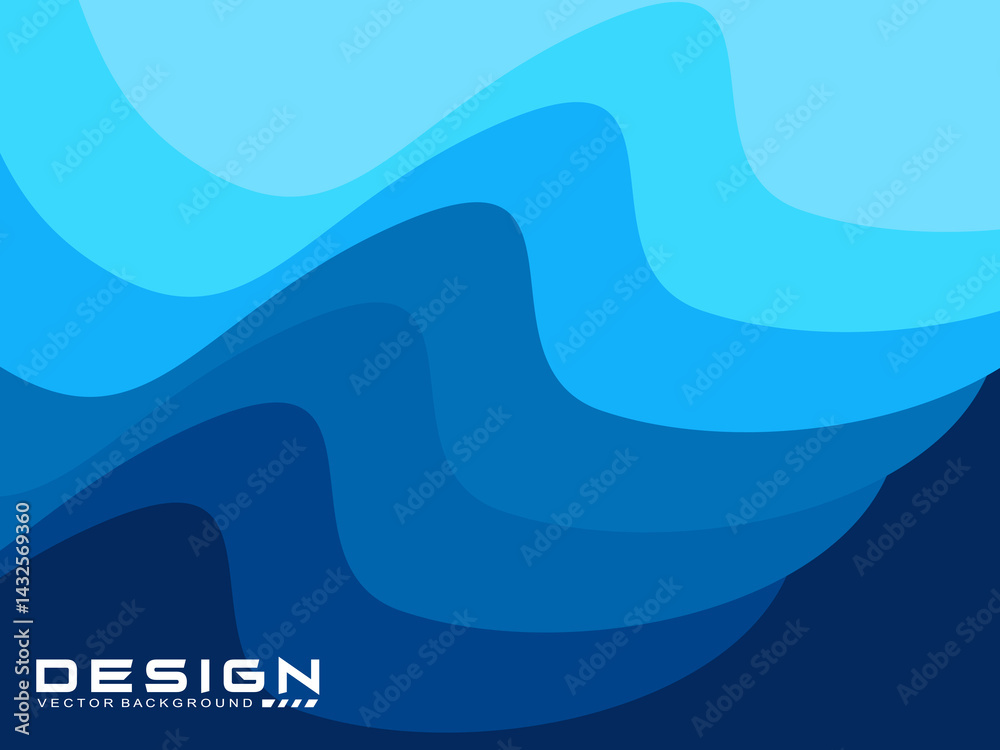 Blue wave vector abstract background flat design stock illustration. Geometric abstract background colorful gradient cyan and blue wave pattern background. Blue Wave Background.