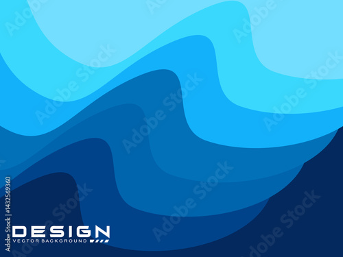 Blue wave vector abstract background flat design stock illustration. Geometric abstract background colorful gradient cyan and blue wave pattern background. Blue Wave Background.