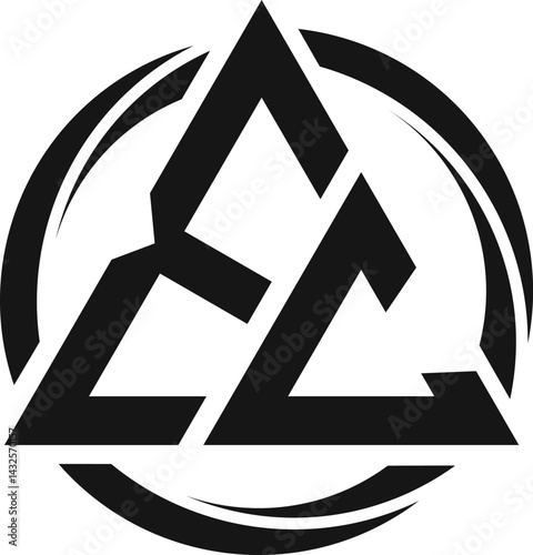 Abstract Triquetra Symbol within a Circle. EC Lettermark Logo