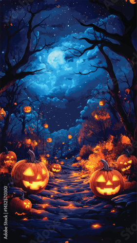 Fantasy Halloween Landscape with Castle.