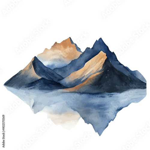 Narrow Mountain Pass, vector watercolor illustration, isolated on a white background.