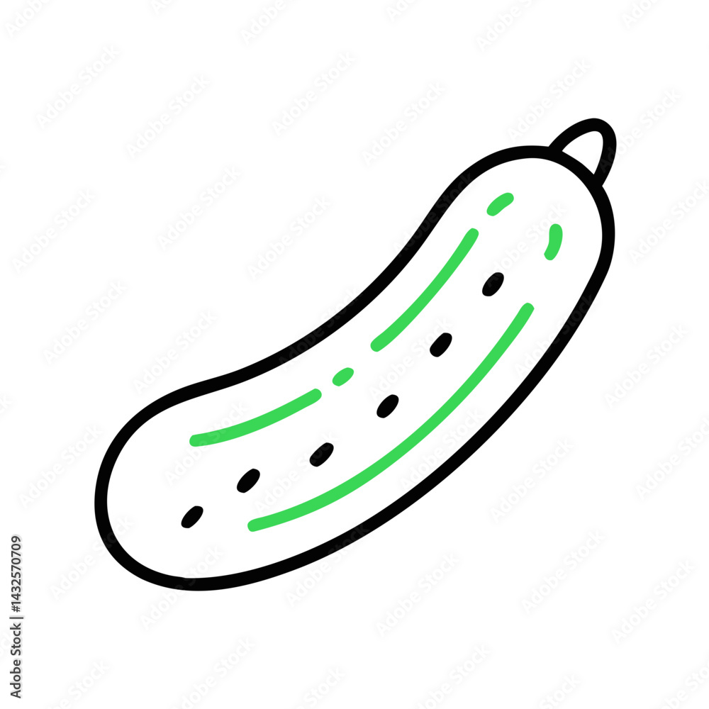 Cucumber Icon, Isolated Fresh Vegetable, Green Outline Drawing