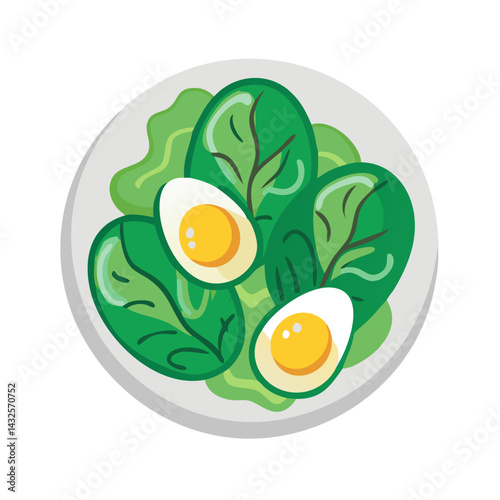 Healthy salad with spinach and boiled eggs illustration