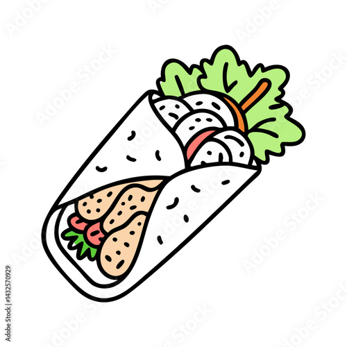 Cute Doner Kebab and Sushi Roll Illustration on Black