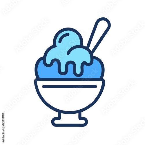 Ice cream sundae in blue, simple vector illustration