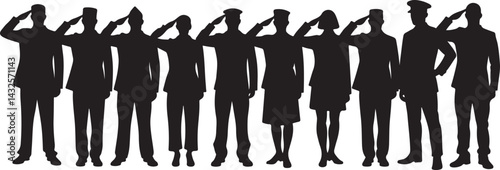 Veterans Army Saluting Vector Silhouettes