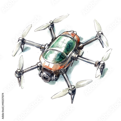 illustration of Nano-scale Drug Delivery Drone, watercolor vector, isolated on a white background.