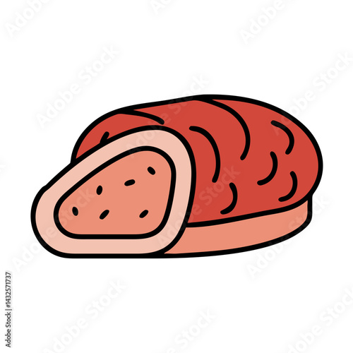 Sliced Meatloaf Illustration on Black Background with Cartoon Style