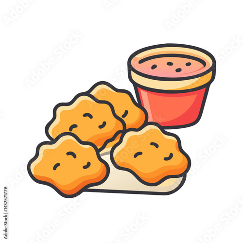 Chicken nuggets and dipping sauce, cartoon vector illustration