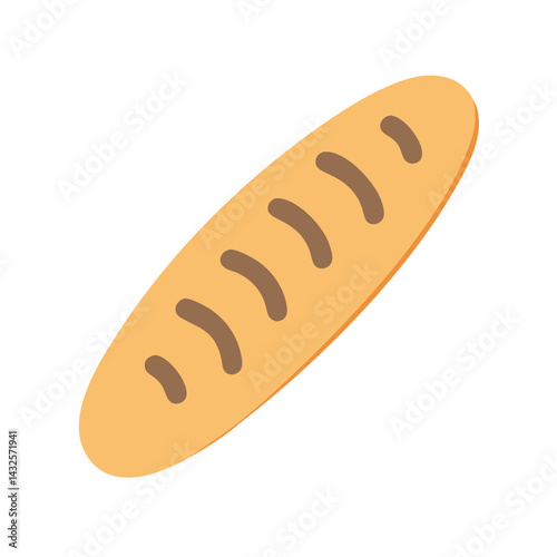 Cartoon Baguette Bread Loaf Isolated on Black Background