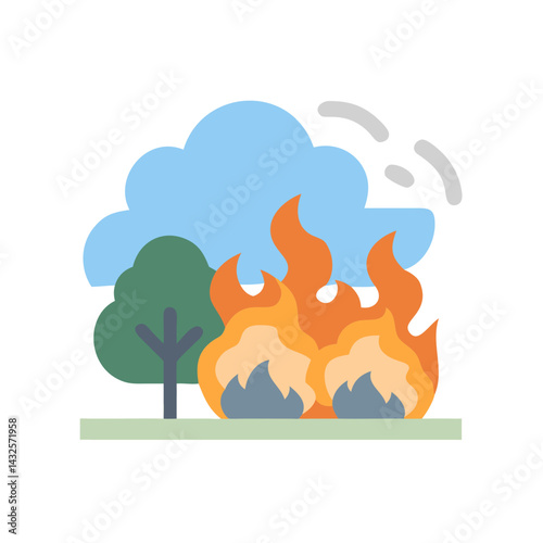 Cartoon Forest Fire Wildfire Disaster Icon Black Background