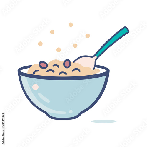 Cute bowl of oatmeal with spoon cartoon illustration