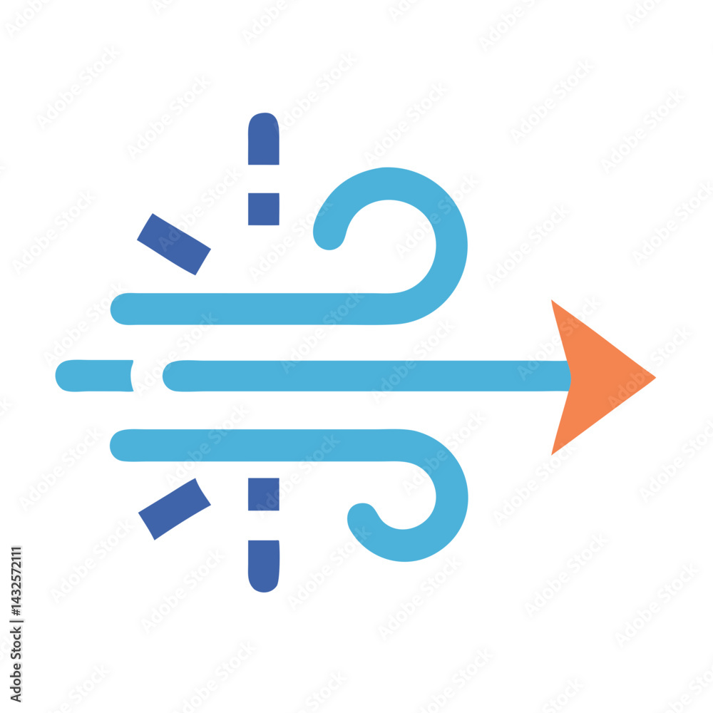 Obraz premium Windy Weather Icon Illustration with Arrow on Black