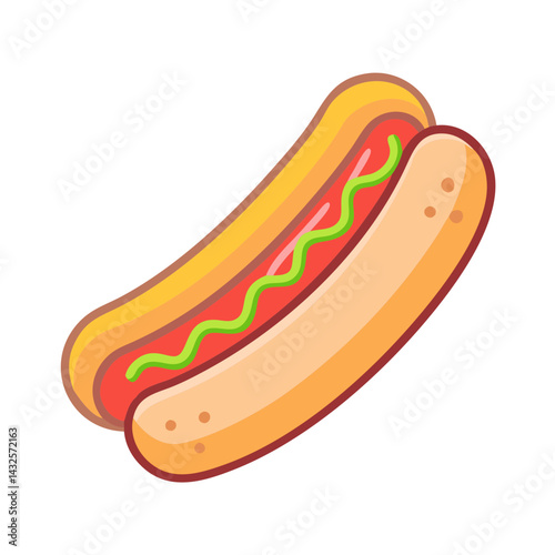 Cartoon hot dog with mustard and ketchup illustration