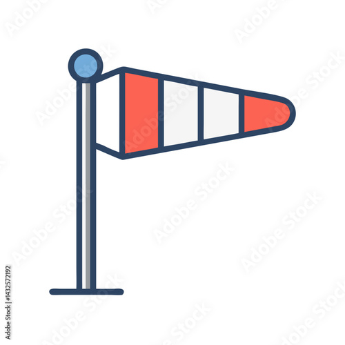 Colorful windsock illustration on black background for weather indication