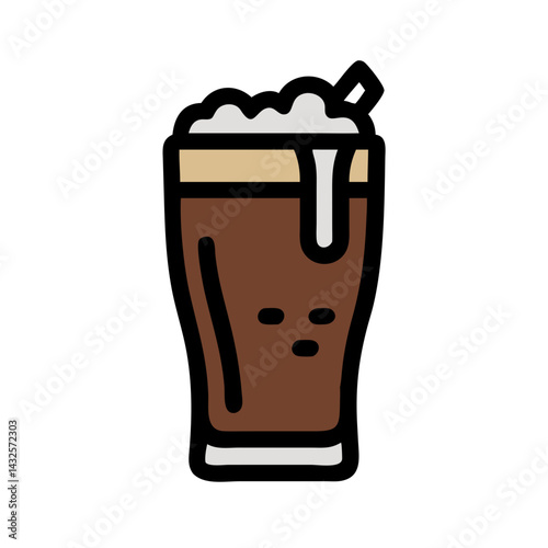 Dark beer in glass with creamy foam head
