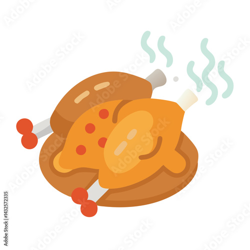 Hot Roasted Chicken Dinner on Black Background Illustration