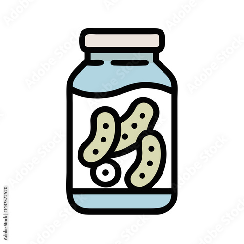 Cartoon jar of pickled cucumbers on black background