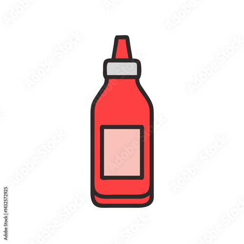 Red ketchup bottle with label icon on black