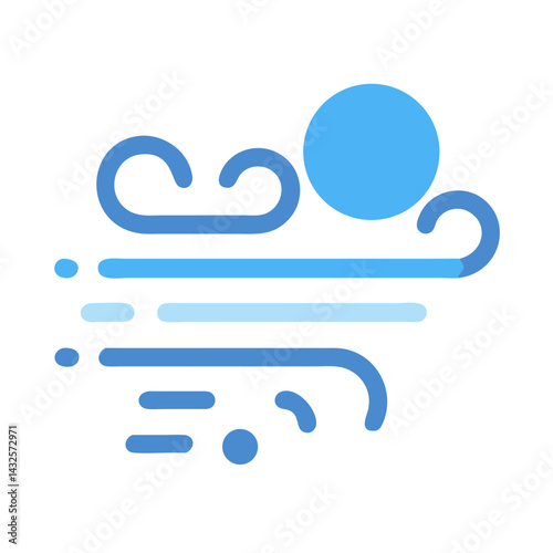 Windy Weather Icon in Blue on Black Background