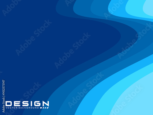 Blue wave vector abstract background flat design stock illustration. Geometric abstract background colorful gradient cyan and blue wave pattern background. Blue Wave Background.