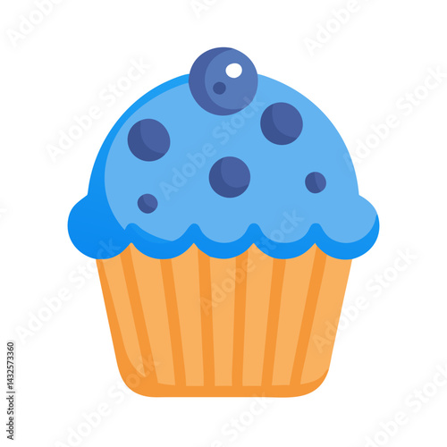 Blueberry Cupcake Vector Illustration on Black Background