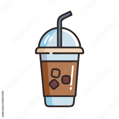 Cartoon Iced Coffee Cup with Straw Illustration