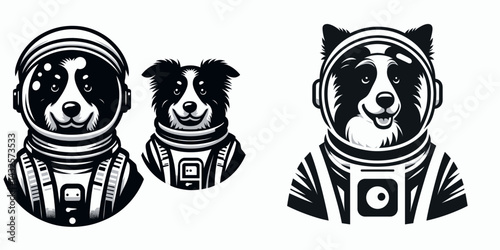 Australian Shepherd Dog in astronaut costume. Funny Animal Vector Clip art. Canine cosmonaut apparel astro pet space suit attire.