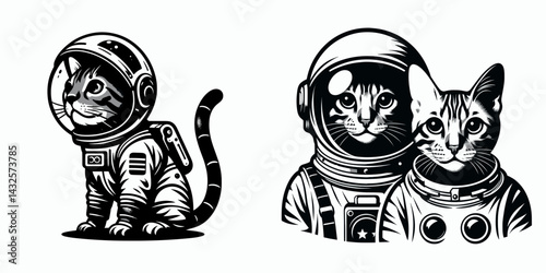 Bengal Cat in astronaut costume. Funny Animal Vector Clip art. Feline spacesuit attire cosmic adventure spotted wonder.