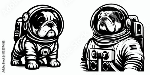 Bulldog Dog in astronaut costume. Funny Animal Vector Clip art. Canine spacesuit pet pilot apparel for pup.