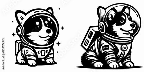 Corgi Dog in astronaut costume. Funny Animal Vector Clip art. Canine space suit pembroke welsh corgi outer cosmos.