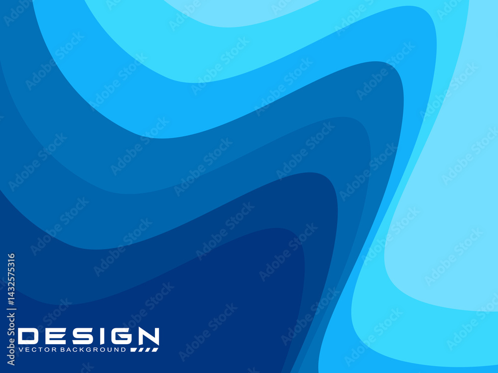 Blue wave vector abstract background flat design stock illustration. Geometric abstract background colorful gradient cyan and blue wave pattern background. Blue Wave Background.