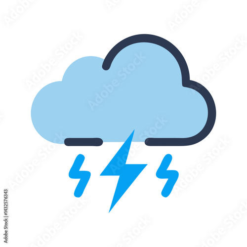 Cartoon cloud with lightning bolts. Weather illustration icon.