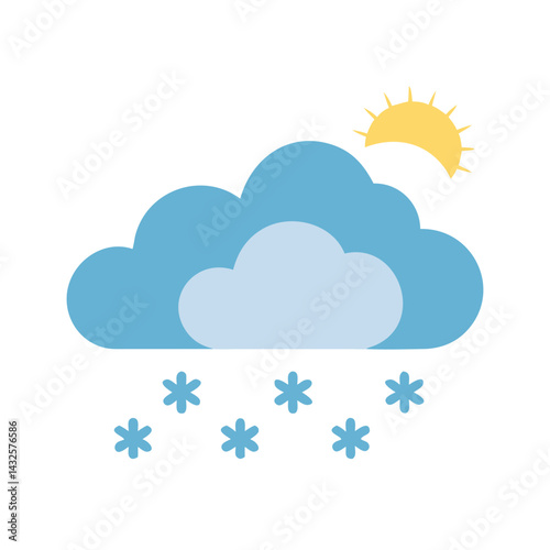 Sunny Snow Icon: Cloud, Sun, and Snowflake Graphic