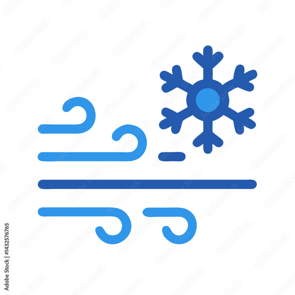 Iconic image of wintery blizzard with wind and snowflake