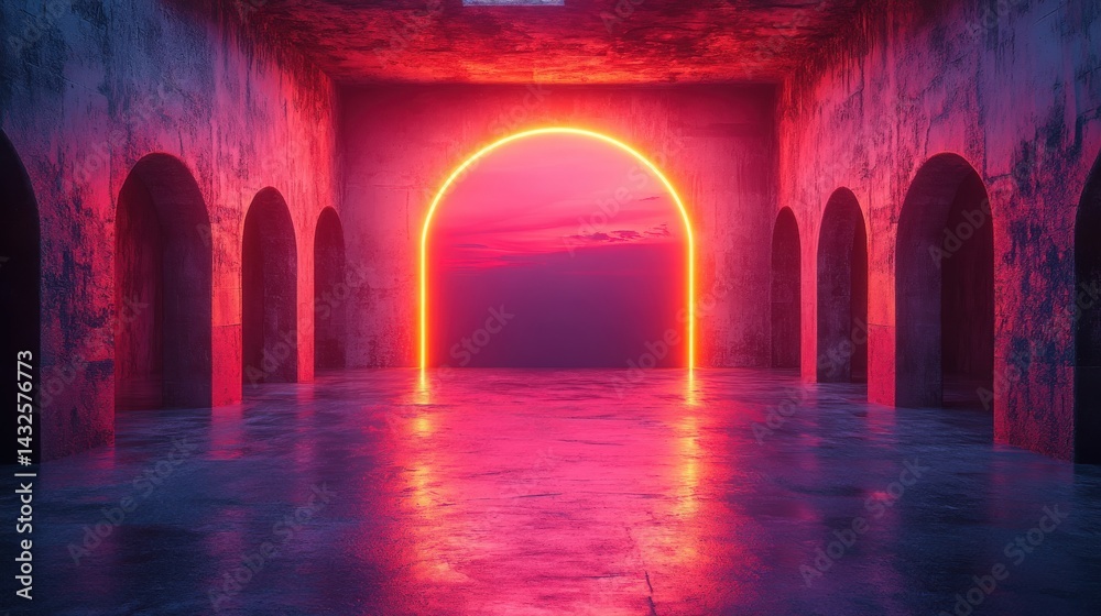 Ethereal gateway illuminates the surreal architectural space with radiant colors Ethereal gateway illuminates the surreal architectural space with radiant colors