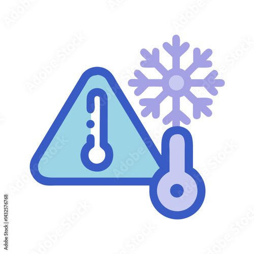 Extreme cold weather warning sign and snowflake icon