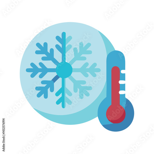 Winter Weather Icon: Snowflake and Thermometer Indicating Cold